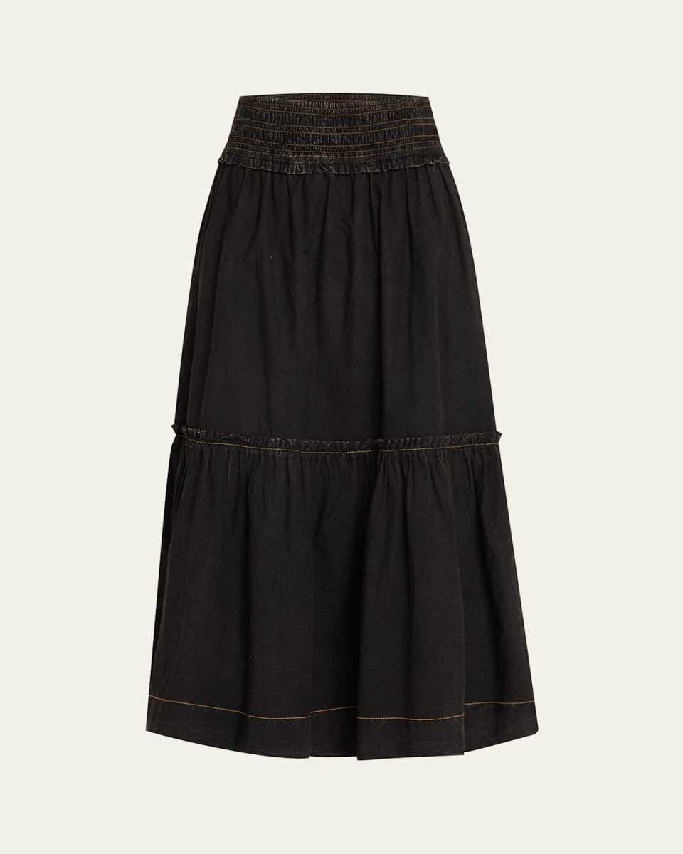 Garment-Dyed Smocked Maxi Skirt